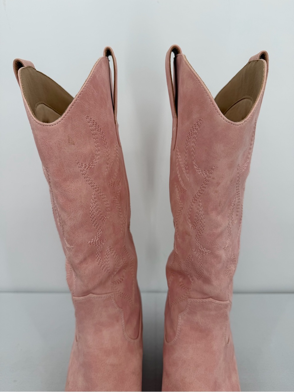 Pink Faux Leather Western Cowboy Boots 8 Pointed Toe Embroidered rodeo country - Picture 9 of 15
